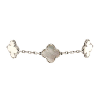 Van Cleef & Arpels Vintage Alhambra 5 Motifs Bracelet 18K White Gold and Mother of Pearl