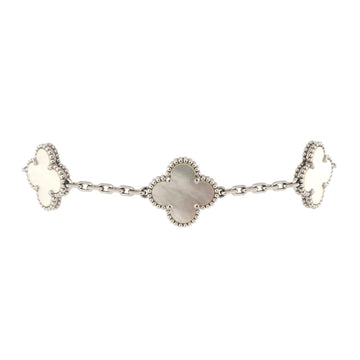 Van Cleef & Arpels Vintage Alhambra 5 Motifs Bracelet 18K White Gold and Mother of Pearl