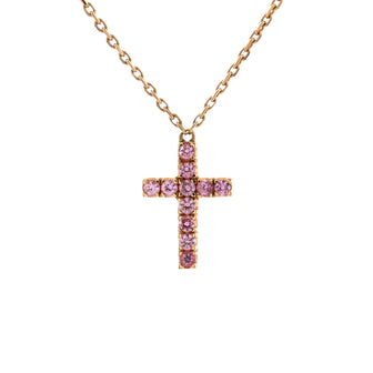 Cartier Cross Pendant Necklace 18K Rose Gold with Pink Sapphires