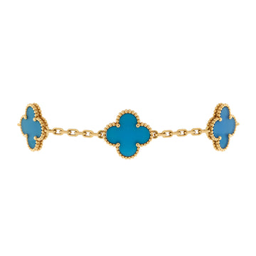 Van Cleef & Arpels Vintage Alhambra 5 Motifs Bracelet 18K Yellow Gold and Agate