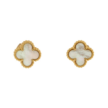Van Cleef & Arpels Sweet Alhambra Stud Earrings 18K Yellow Gold and Mother of Pearl