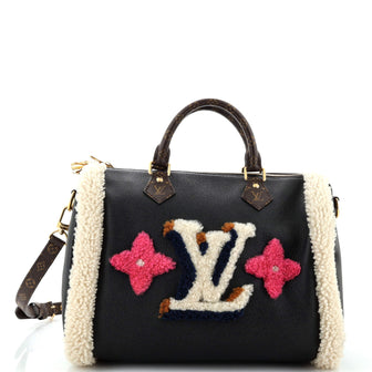 Louis Vuitton Speedy Bandouliere Bag Leather and Monogram Teddy Shearling 30