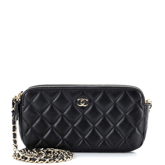 Chanel Double Zip Clutch with Chain Quilted Lambskin