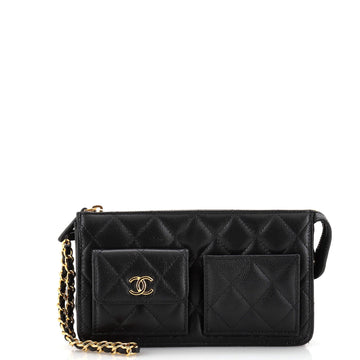 Chanel Polly Pocket Wristlet Pouch Quilted Caviar