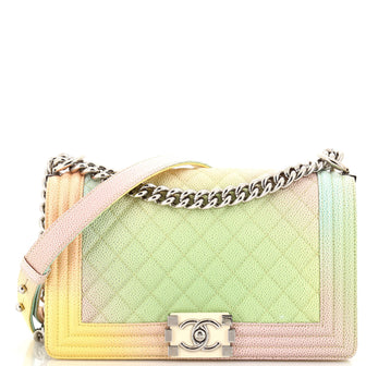 Chanel Rainbow Boy Flap Bag Quilted Painted Caviar Old Medium