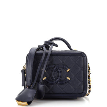 Chanel Filigree Vanity Case Quilted Caviar Small
