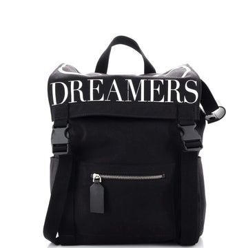 Valentino Garavani VLogo Double Buckle Flap Backpack Printed Canvas