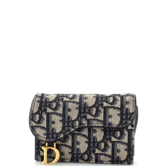 Christian Dior Saddle Flap Zipped Card Holder Oblique Canvas Compact