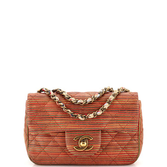 Chanel Multicolor Stripe Flap Bag Raffia Effect Braided Chain Mini