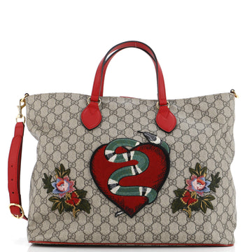 Gucci Convertible Soft Tote Embroidered GG Coated Canvas Medium