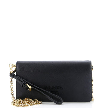 Prada Monochrome Wristlet Wallet on Chain Saffiano Leather Mini