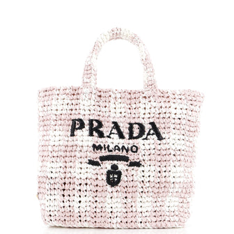 Prada Logo Tote Raffia Small