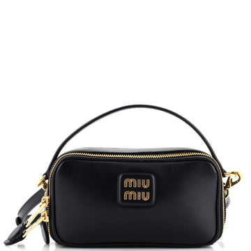 Miu Miu Logo Double Zip Top Handle Crossbody Bag Leather