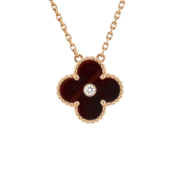 Van Cleef & Arpels Vintage Alhambra Pendant Necklace Limited Edition 18K Rose Gold and Bull's Eye with Diamond