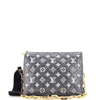 Louis Vuitton Coussin Bag Denim Printed Monogram Embossed Lambskin PM