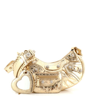 Balenciaga Le Cagole Giant Studs Shoulder Bag Leather with Crystals XS