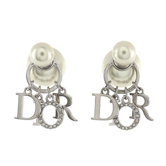Christian Dior Tribales Dangle Dior Logo Stud Earrings Metal with Faux Pearls and Crystals