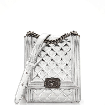Chanel North South Boy Flap Bag Quilted Metallic Calfskin Small