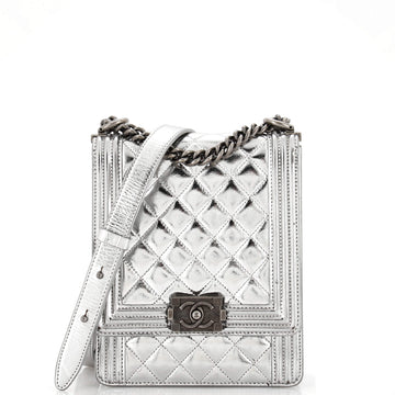 Chanel North South Boy Flap Bag Quilted Metallic Calfskin Small