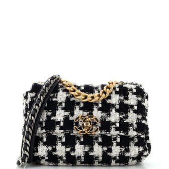 Chanel 19 Flap Bag Quilted Houndstooth Tweed and Ribbon Medium