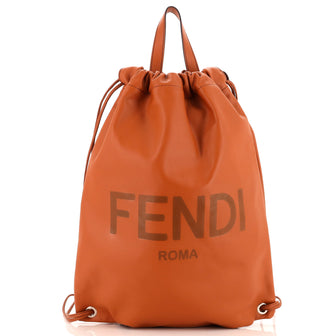 Fendi Logo Drawstring Backpack Leather