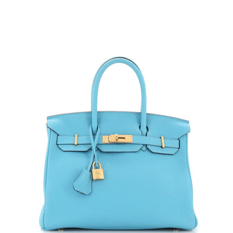 Hermes Birkin Handbag Blue Togo with Gold Hardware 30