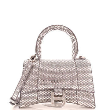 Balenciaga Hourglass Top Handle Bag Suede with Crystals XS
