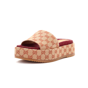 Gucci Women's Angelina Platform Slide Sandals GG Canvas