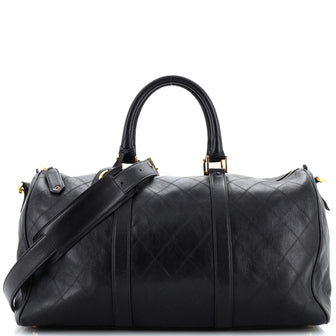 Chanel Vintage Diamond Stitch Boston Bag Quilted Lambskin Large