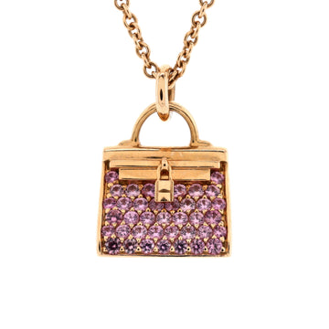 Hermes Amulettes Kelly Pendant NM Necklace 18K Rose Gold and Pink Sapphires