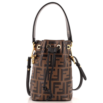 Fendi Mon Tresor Bucket Bag Zucca Embossed Leather Mini