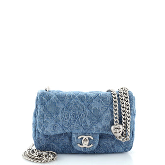 Chanel Sweet Heart Chain Flap Bag Quilted Camellia Denim Mini