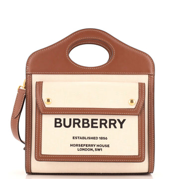 Burberry Logo Pocket Tote Canvas with Leather Mini