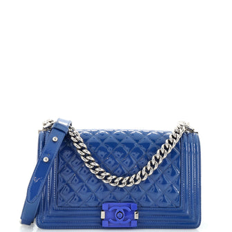 Chanel Boy Flap Bag Quilted Plexiglass Patent Old Medium