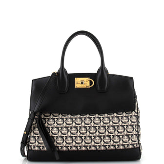 Salvatore Ferragamo Studio Satchel Gancini Jacquard and Leather Medium
