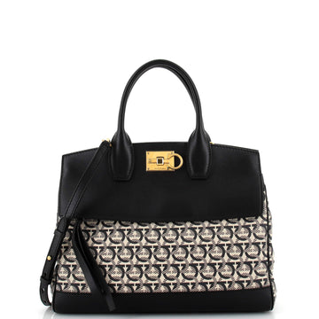 Salvatore Ferragamo Studio Satchel Gancini Jacquard and Leather Medium