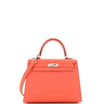 Hermes Kelly Handbag Pink Epsom with Palladium Hardware 25