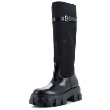 Prada Women's Monolith Knee High Boots Nylon and Leather