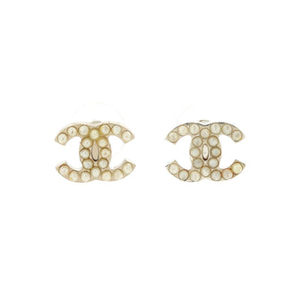 Chanel CC Stud Earrings Metal with Faux Pearls