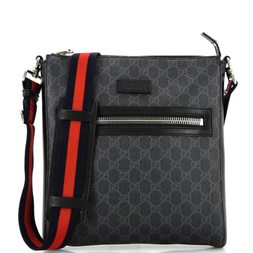 Gucci Web Strap Front Zip Messenger Bag GG Coated Canvas Medium