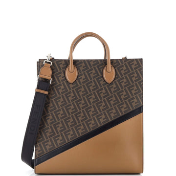 Fendi Vertical Shopper Tote Zucca Coated Canvas and Leather