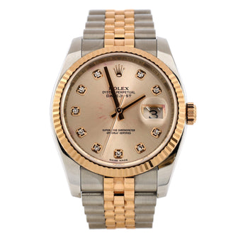 Rolex Oyster Perpetual Datejust Automatic Watch Stainless Steel and Rose Gold with Diamond Markers 36