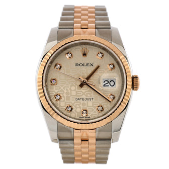 Rolex Oyster Perpetual Datejust Automatic Watch Stainless Steel and Rose Gold with Diamond Markers 36