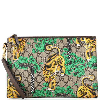 Gucci Zipped Pouch Bengal Print GG Coated Canvas Large