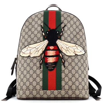 Gucci Bee Web Backpack GG Coated Canvas with Applique Medium