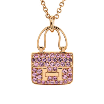 Hermes Amulettes Constance Pendant NM Necklace 18K Rose Gold and Pink Sapphires