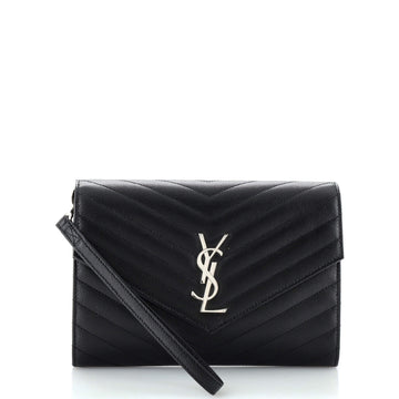 Saint Laurent Classic Monogram Envelope Wristlet Clutch Matelasse Chevron Leather