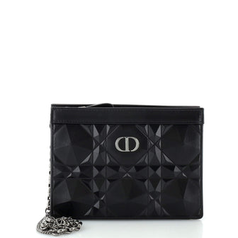 Christian Dior Caro Zipped Pouch With Chain Diamond Motif Cannage Calfskin