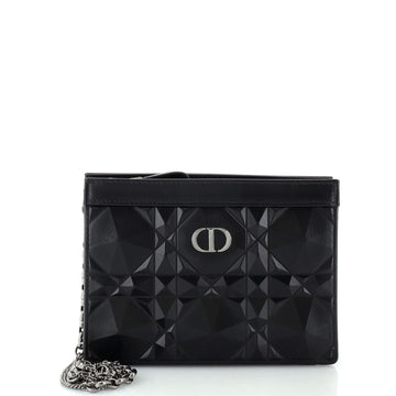 Christian Dior Caro Zipped Pouch With Chain Diamond Motif Cannage Calfskin
