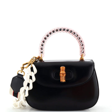 Gucci Crystal Bamboo Top Handle Bag Leather Medium